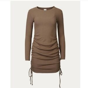 BY TOGETHER ruched ribbed stretch modal mini dress in Cocoa Brown Medium